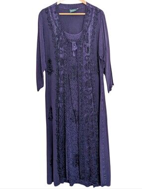 Braja Purple Long Embroidered Women’s Maxi Dress 2XL Flowy Bohemian Fairycore